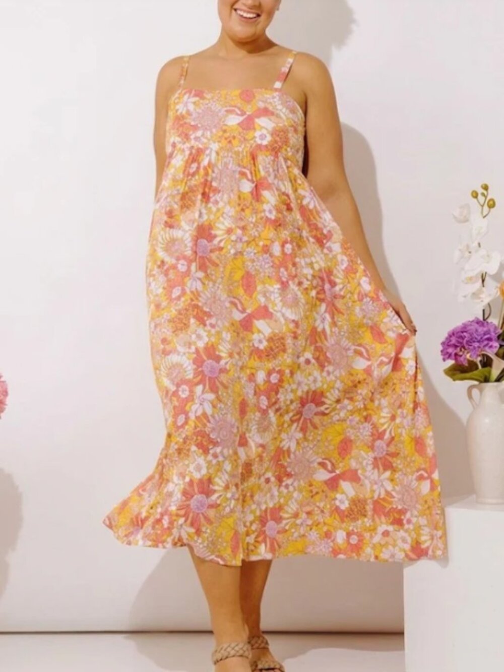 Honey Golden Floral Midi Dress 1XL